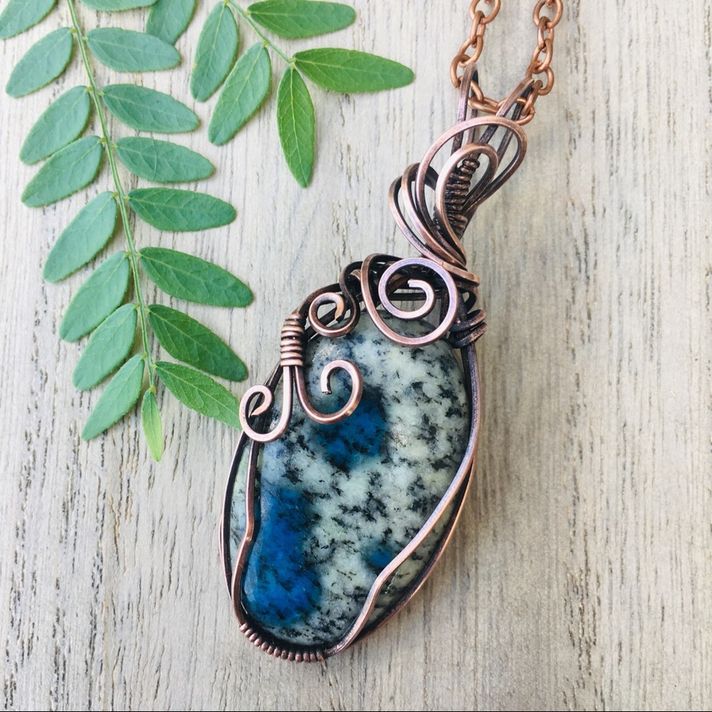 Natural jasper copper wire wrap pendant necklace - Picture 3 of 8
